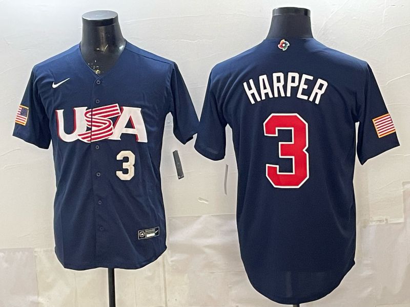 Men 2026 World Cub USA #3 Harper Blue Nike MLB Jersey style 002